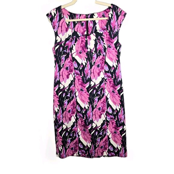 Talbots Dress Women 14 Pink Purple Floral Sheath Kick Pleat Spring Colorful - Picture 1 of 10